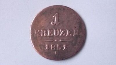 Австрийска монета от 1 кройцер от 1851 година, маркирана с 'E' за Карлсбург.