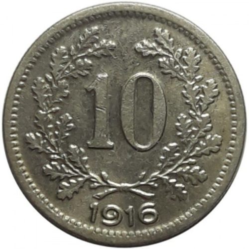 Австрийска монета от 10 хелера от 1916 година с имперски орел.