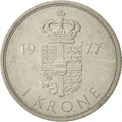 Монета 1 крона 1977 г. Дания