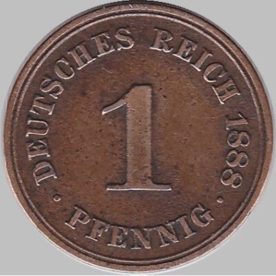 Монета 1 пфениг 1888 г. от Германската империя.