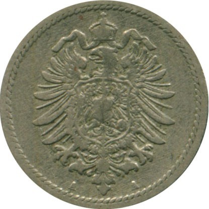 Монета 5 пфенига 1889 г. от Германската империя.1