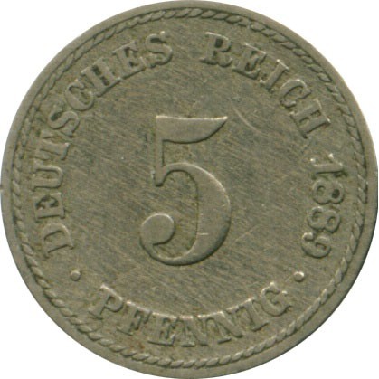 Монета 5 пфенига 1889 г. от Германската империя