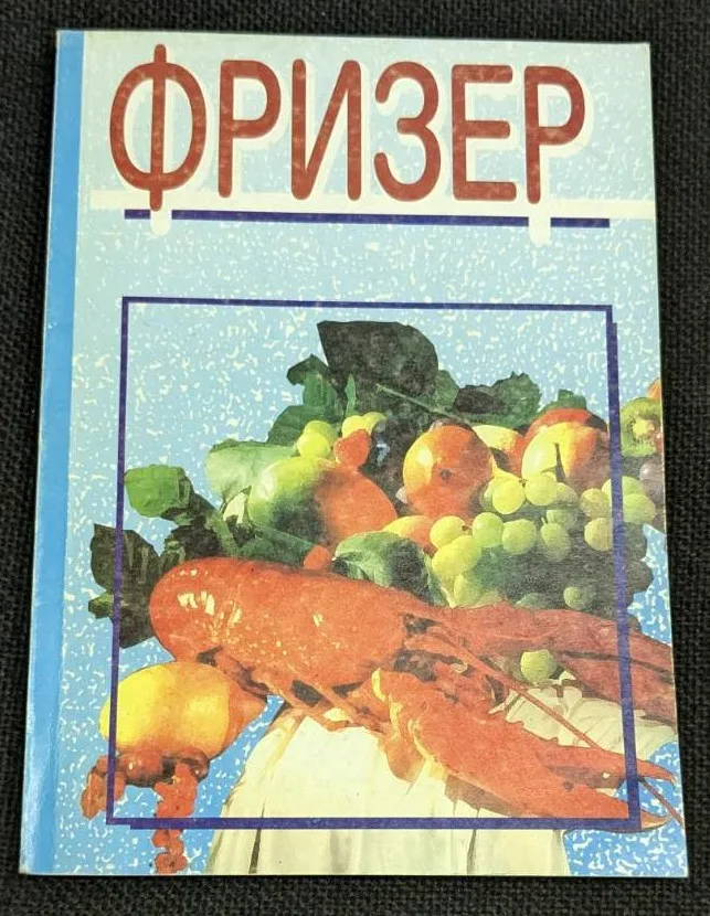 Корица на книгата "Фризер" с изображения на плодове и зеленчуци, подчертаваща темата за замразяване и съхранение на храни.
