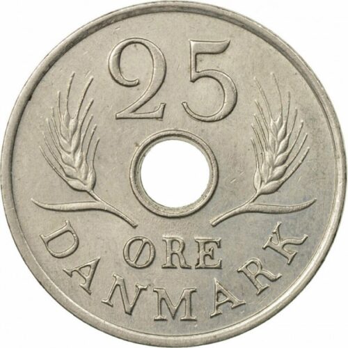 Монета от Дания, 25 йоре, 1972 година.