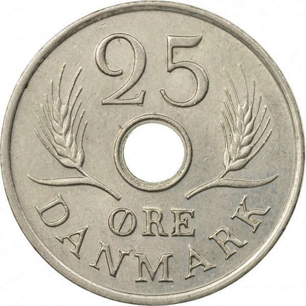 Монета от Дания, 25 йоре, 1972 година.