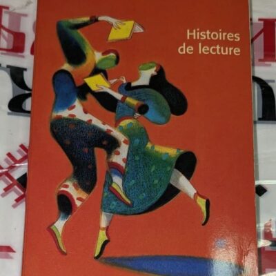 Корица на издание за фестивала „Lire en Fête“ 2003 с абстрактна илюстрация на танцуващи фигури, държащи книги, върху червен фон.