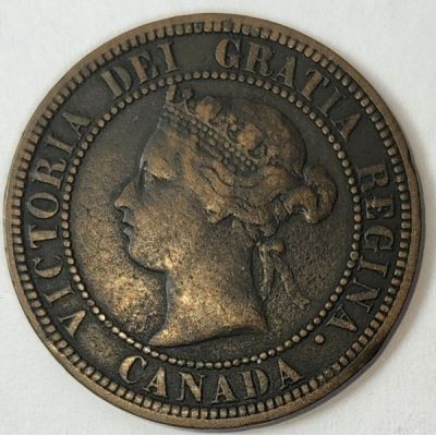 Канадска монета 1 цент от 1876 г. с изображение на кралица Виктория, бронзова, колекционерска нумизматична находка.1