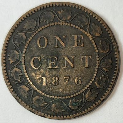 Канадска монета 1 цент от 1876 г. с изображение на кралица Виктория, бронзова, колекционерска нумизматична находка.