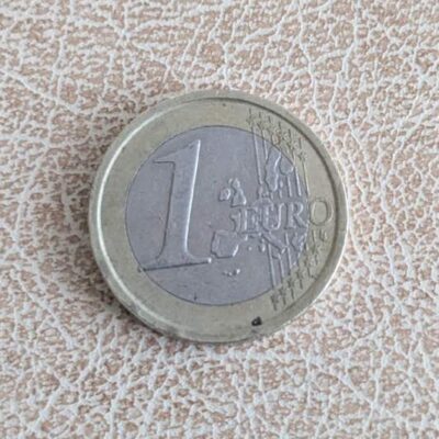 Монета 1 евро Италия 2007 с Витрувианския човек на Леонардо да Винчи