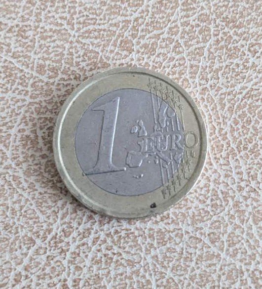 Монета 1 евро Италия 2007 с Витрувианския човек на Леонардо да Винчи