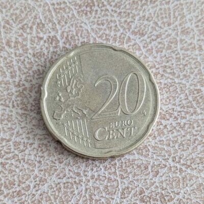 Монета 20 евроцента Германия 2023 с Бранденбургската врата и номинал 20 Euro Cent
