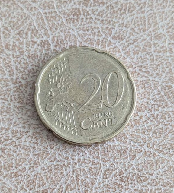 Монета 20 евроцента Германия 2023 с Бранденбургската врата и номинал 20 Euro Cent