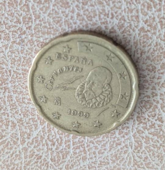 Испания 20 евроцента 1999 с портрет на Мигел де Сервантес